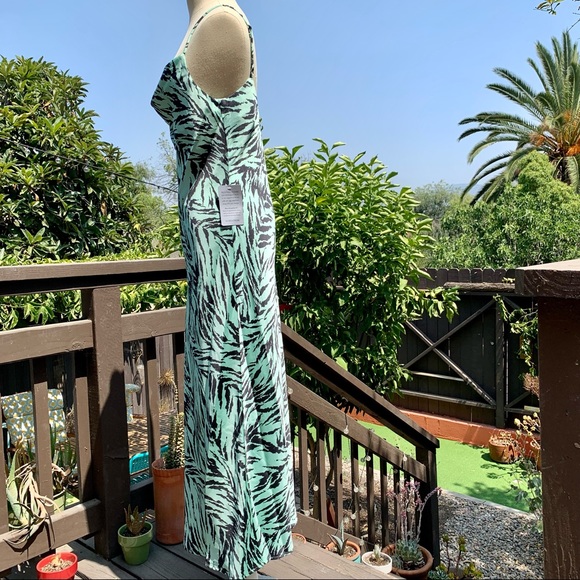 NWT WAYF Mint Tiger Cowl Neck Satin Midi Dress - Picture 3 of 7